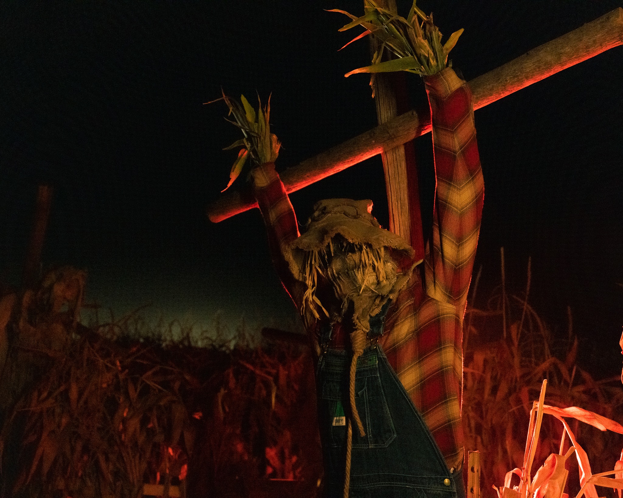 Scarecrow actor inside the Field of Fright